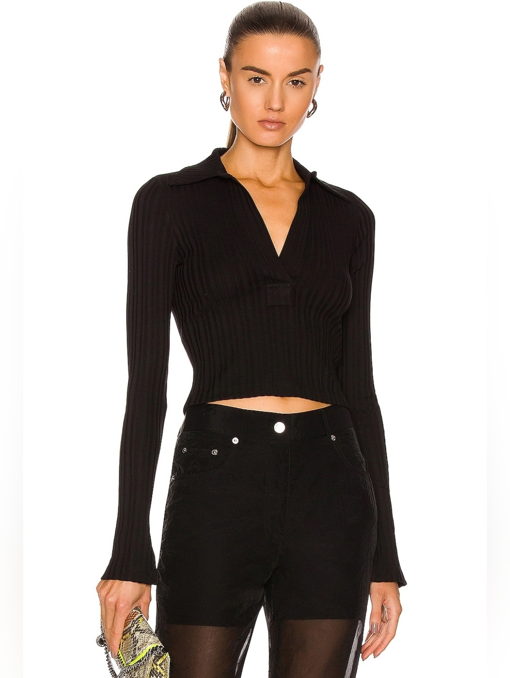 Helmut Lang • Long Sleeve Crop Polo Top